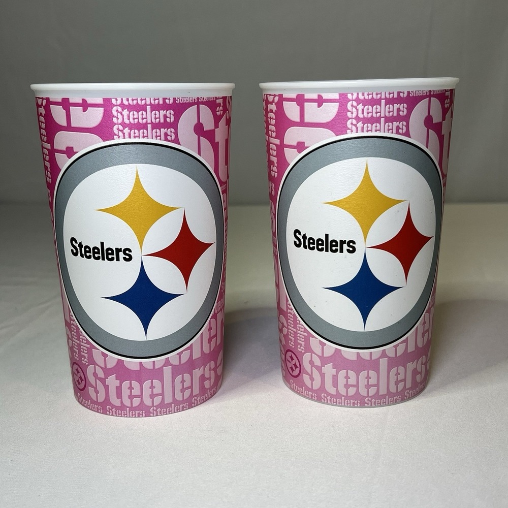 New Pink Pittsburgh Steelers NFL Hallmark 22oz Stadium Style Cups Set Of 2